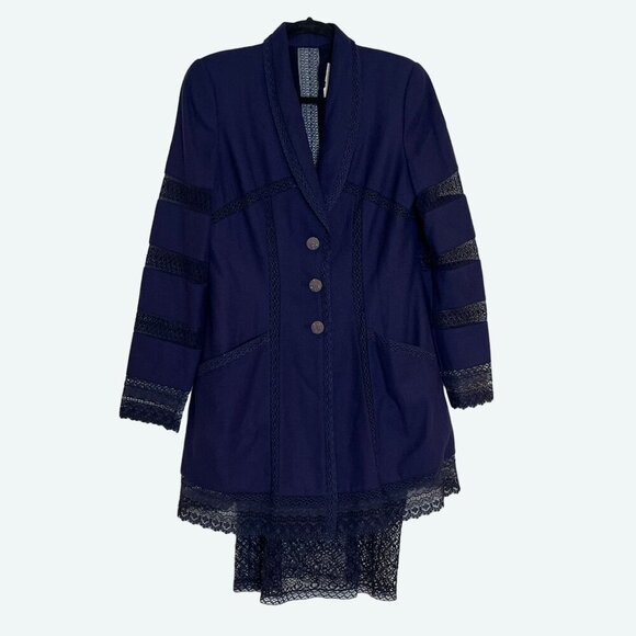 Chloé Women's Lace Detail Jacket & Dress Set Navy Blue 100%‎ Wool Size 42 - Picture 2 of 12